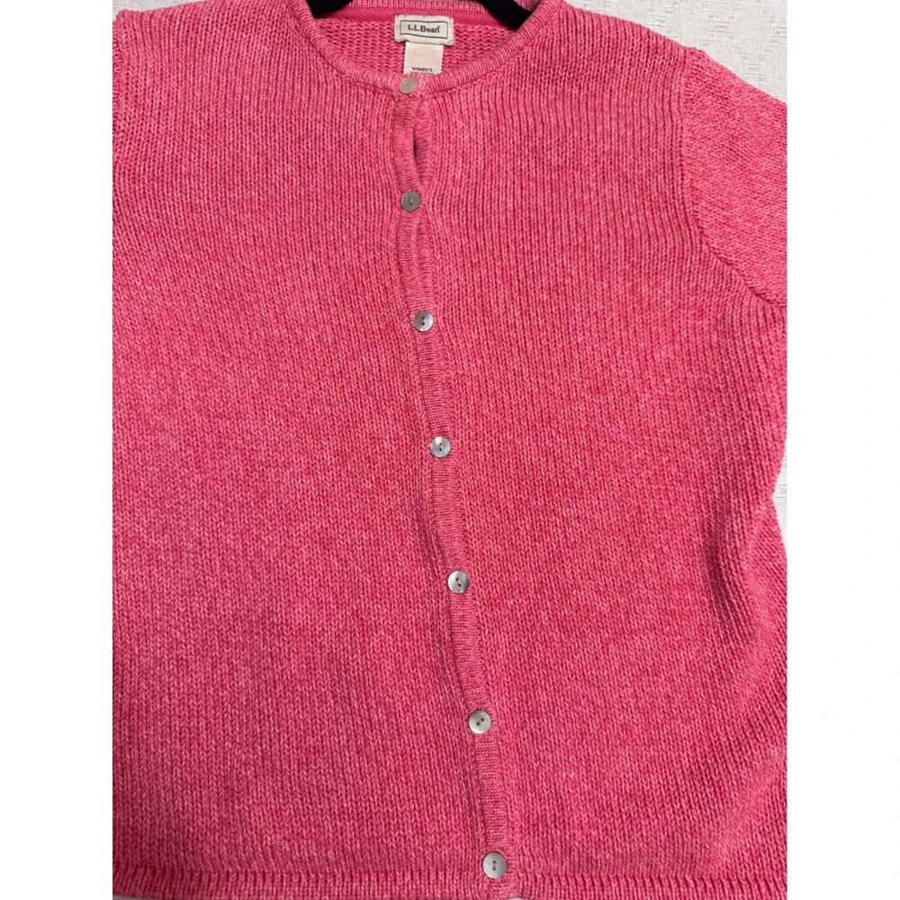 L.L.Bean Women M Pink Cozy Cotton Cardigan Durable Craftsmanship Button Front